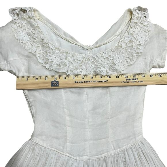 Vintage Wedding Dress Tea Length Lace Collar Short Sleeve Cottage Fairy Handmade - Picture 12 of 13